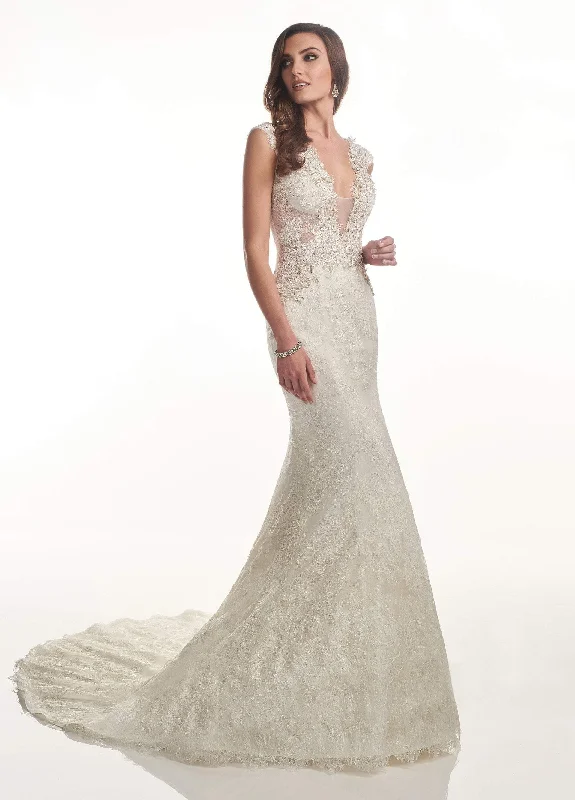 Rachel Allan M735 - Cap Sleeve Applique Lace Bridal Dress