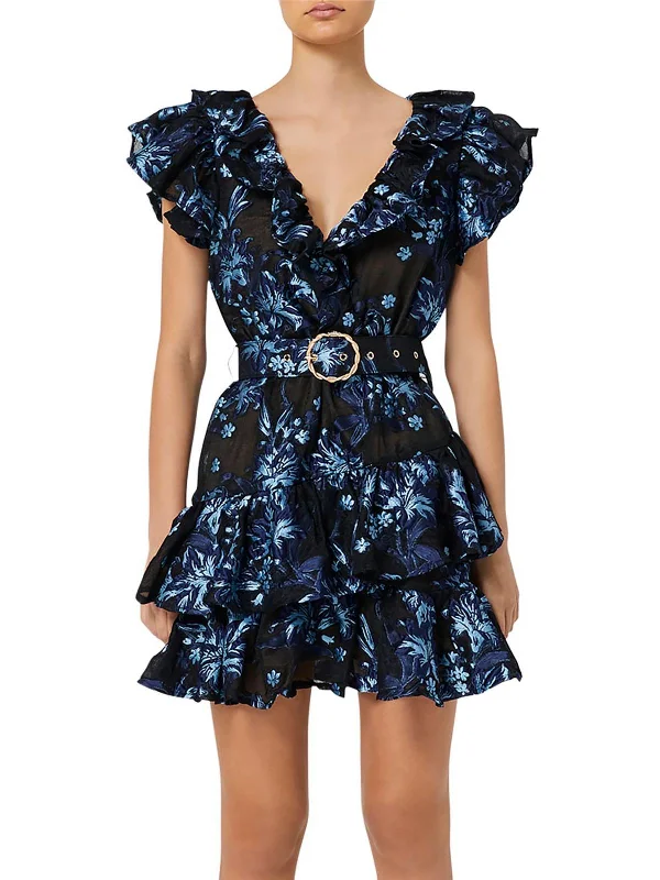 Womens Ruffle Mini Fit & Flare Dress