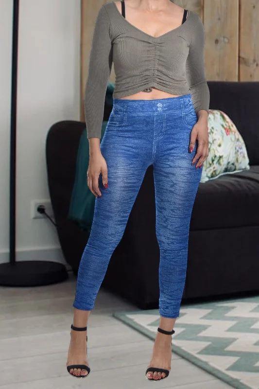 Blue Patterned Jeggings