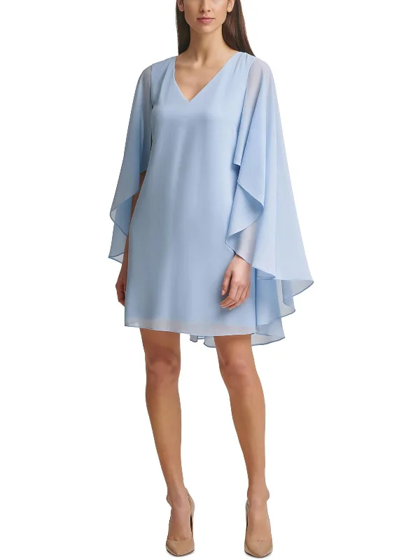 Womens Chiffon Caped Mini Dress