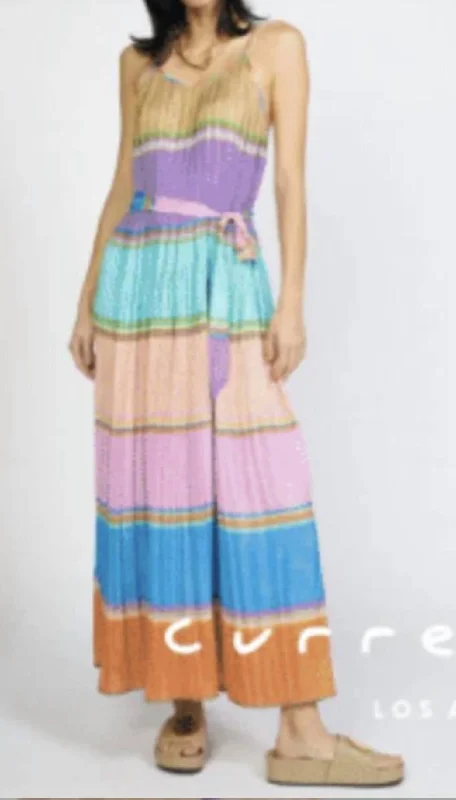 Color Blocking Pleated Cami Midi Dress In Multi