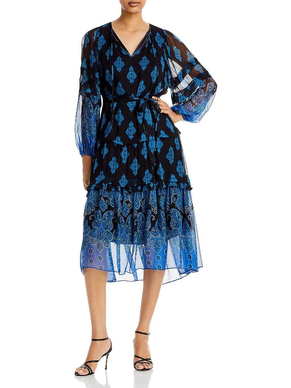 Connor Womens Chiffon Paisley Midi Dress