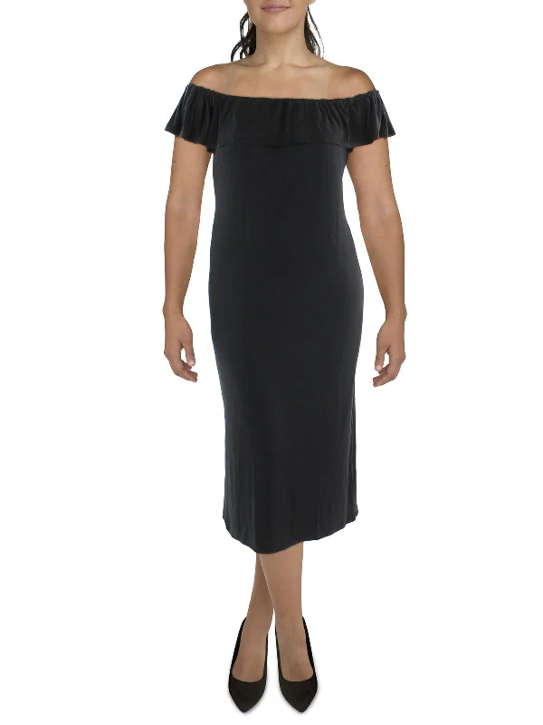 Womens Boat Neck Knit Midi Dress