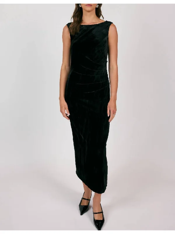 Masterpiece Cowl Neck Velvet Midi Dress In Black