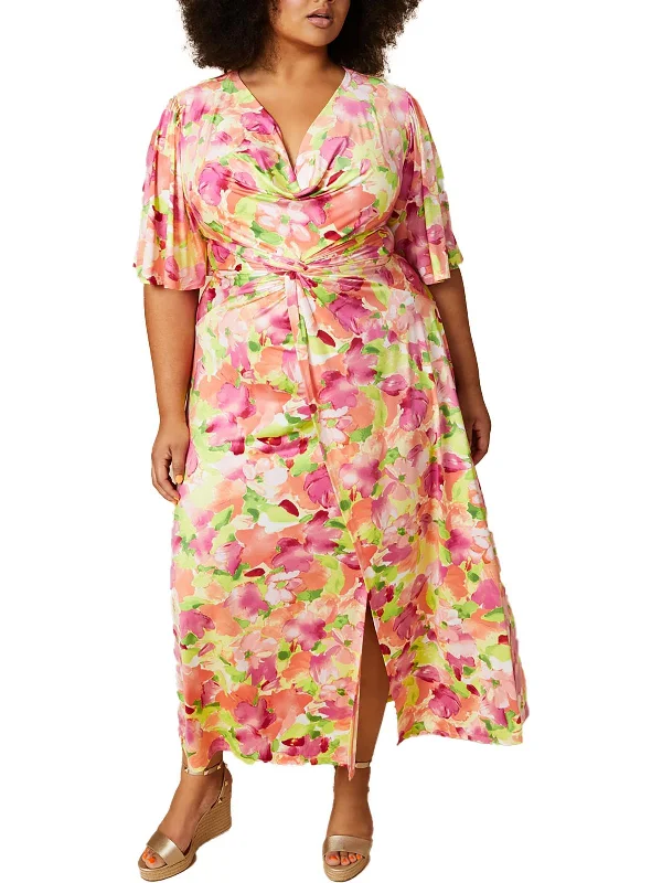 Plus Lyona Womens Floral Print Polyester Maxi Dress