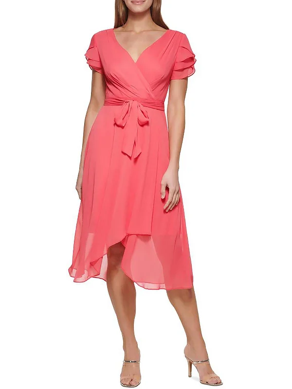 Womens Chiffon Midi Fit & Flare Dress