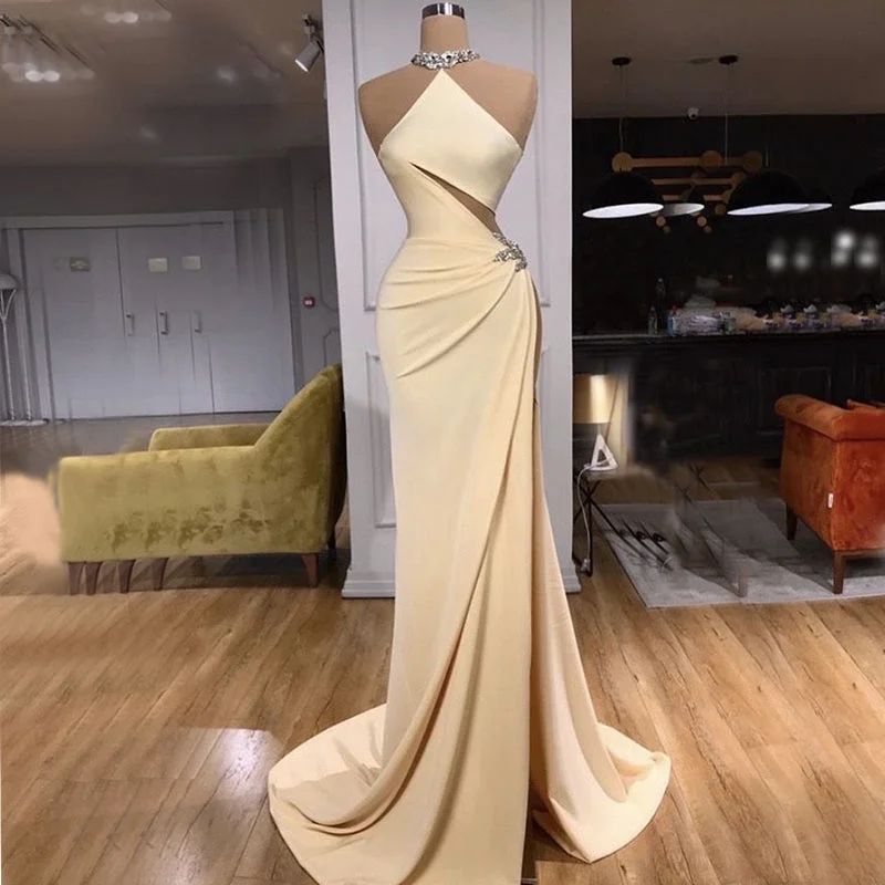 Elegant Unique Champagne Fashion Mermaid Prom Dresses PD2373