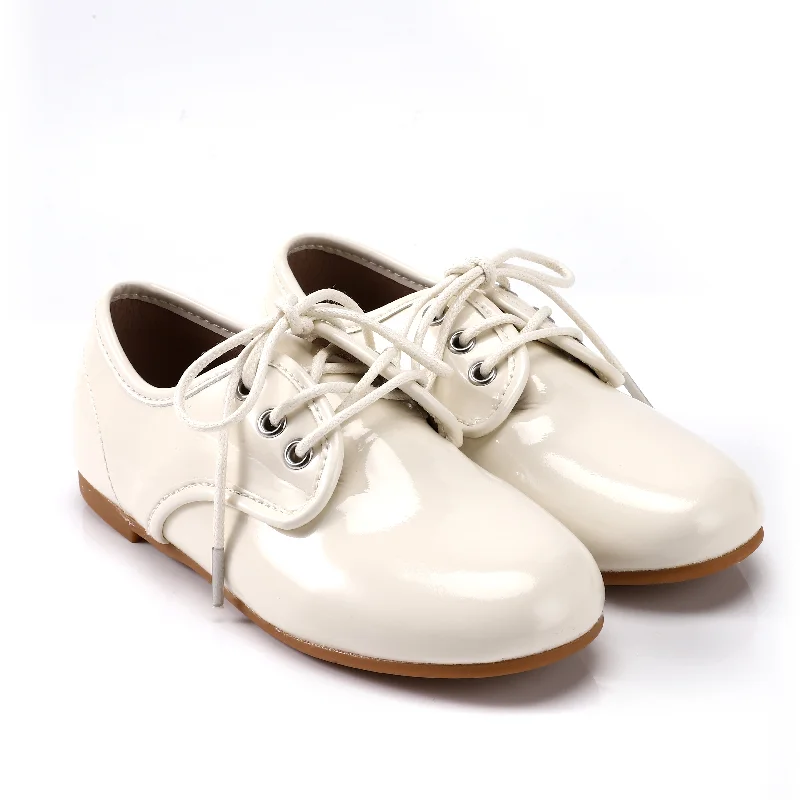 Zeebra Kids Patent Leather Lace Ups - Pearl