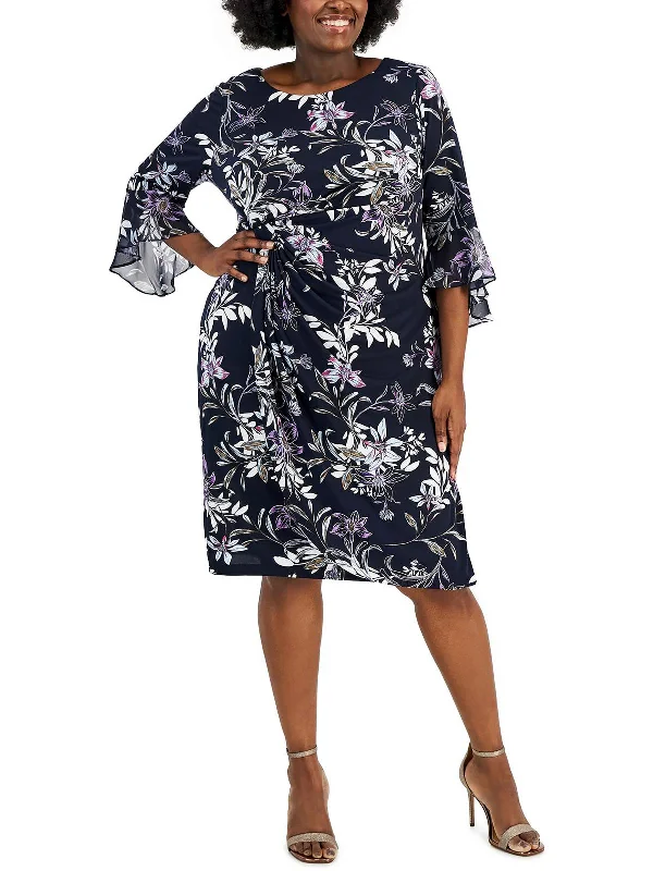 Plus Womens Floral Faux Wrap Midi Dress