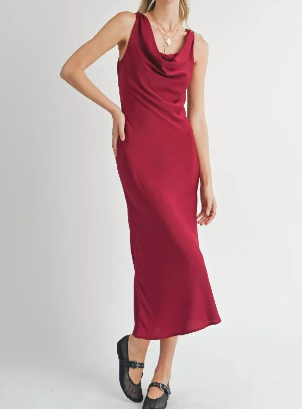 Sweet Treat Cowl Neck Midi Dress In Red