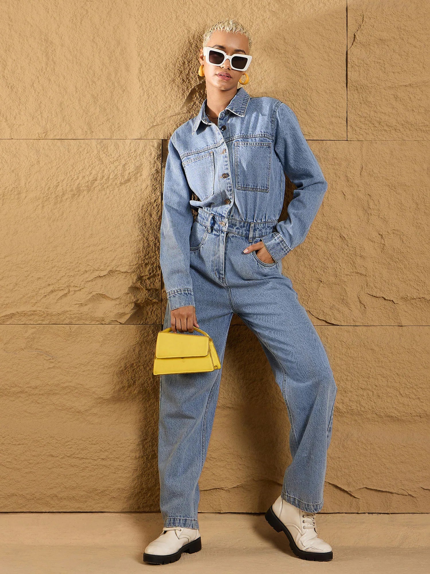 Women Ice Blue Denim Full Sleeve Jumpsuit-SFJMPS8319