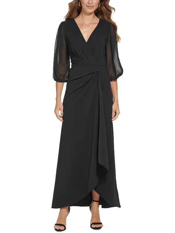 Womens Crepe Faux Wrap Midi Dress