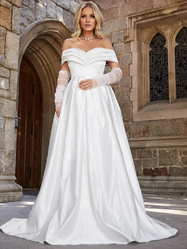 Shoulder collar satin backless and floor length wedding dresses (only dresses)