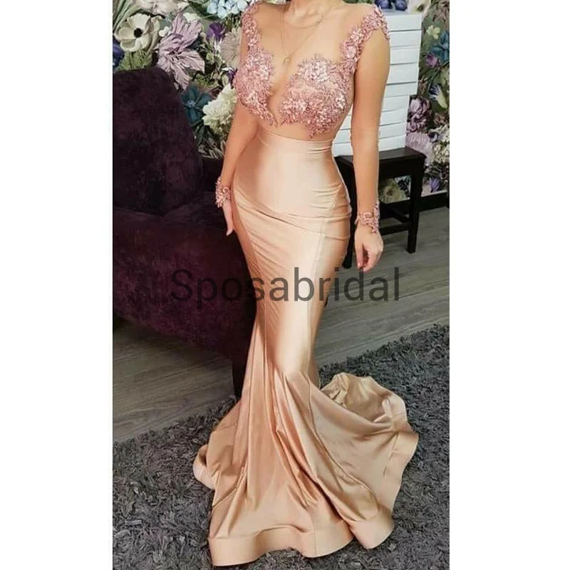 Sexy Elegant Mermaid Long Sleeves Custom Unique Long Modest Prom Dresses PD1928