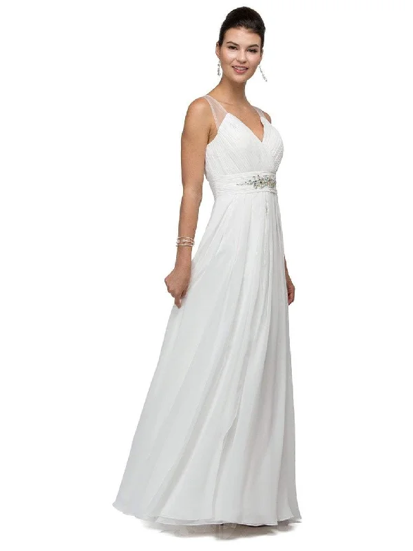 Dancing Queen Bridal 9539 - Beaded Waist A-Line Long Dress