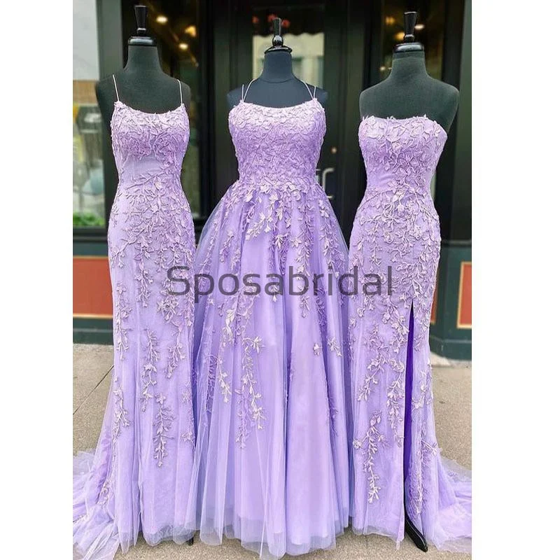 A-line Mermaid Purple Lace Straps Modest Prom Dresses PD2137