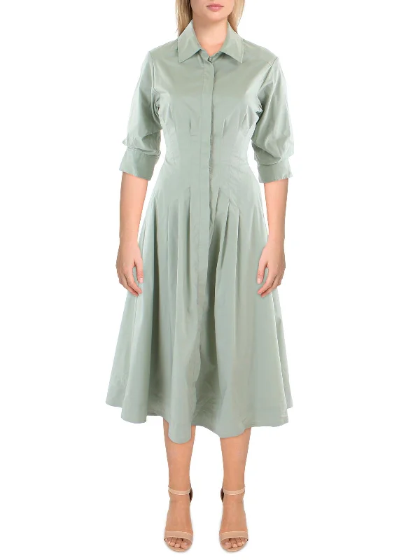 Womens Pintuck Midi Shirtdress