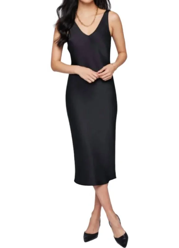 Odette Satin Midi Dress In Black