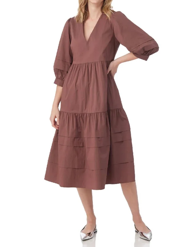 Wylie 3/4 Sleeve Midi Dress In Ember