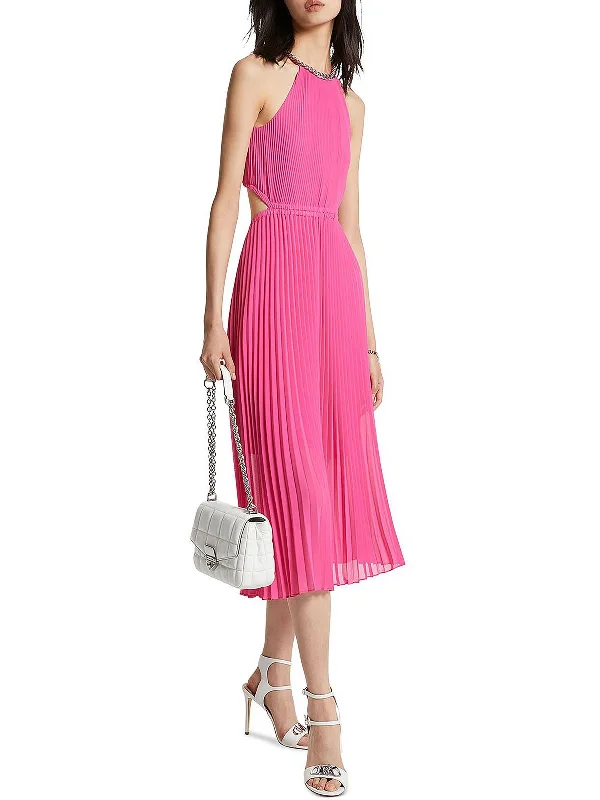 Womens Chiffon Cut-Out Midi Dress