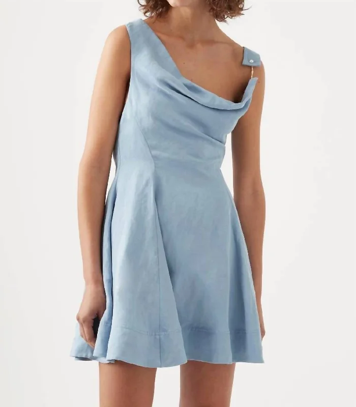 Liberty Asymmetric Mini Dress In Steel Blue