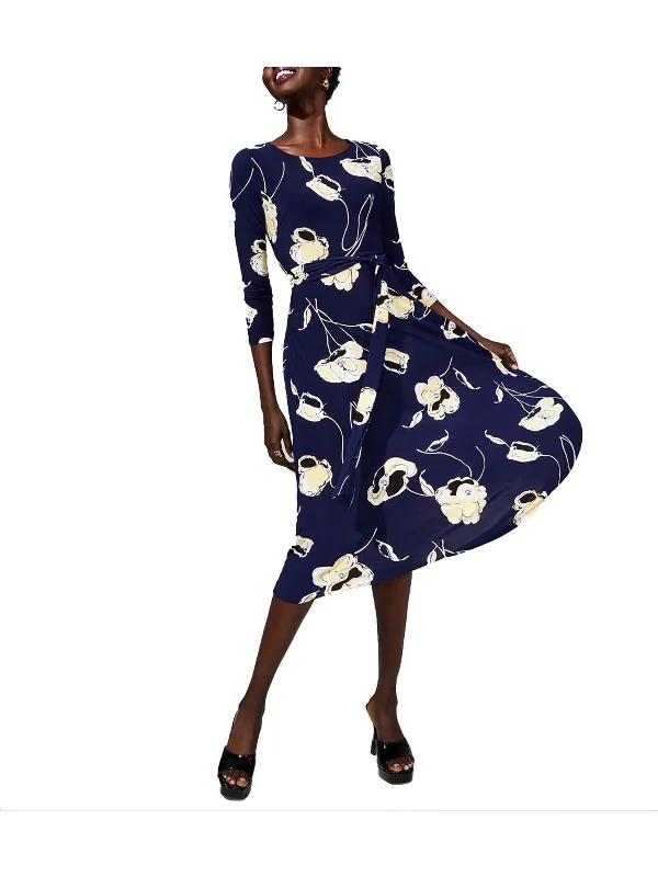 Womens Floral Midi Fit & Flare Dress