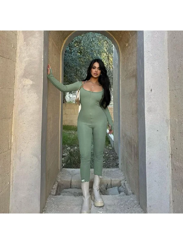 U Neck Long Sleeve High Rise Jumpsuits