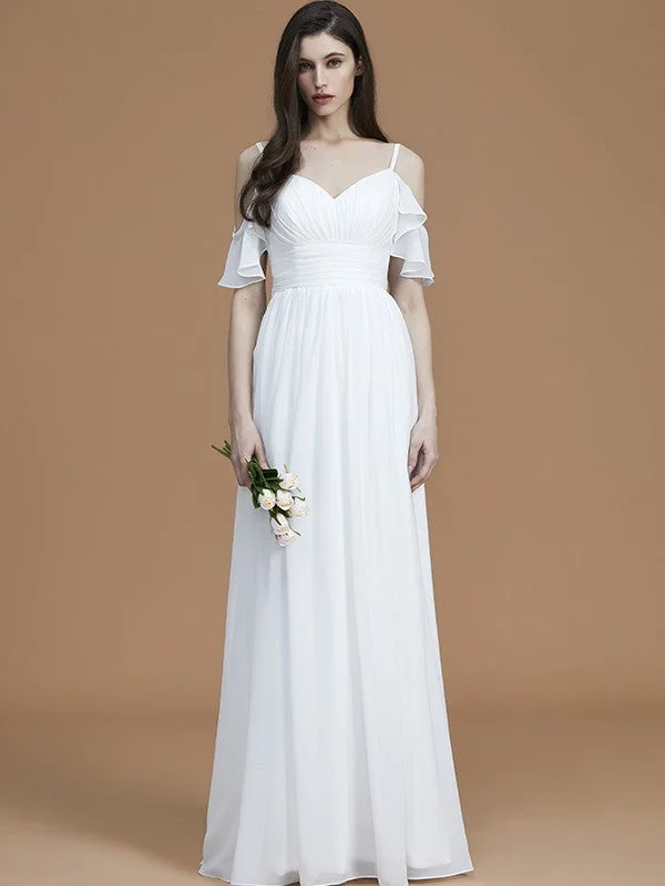 A-Line/Princess Sweetheart Hand-Made Flower Sleeveless High Low Chiffon Bridesmaid Dresses