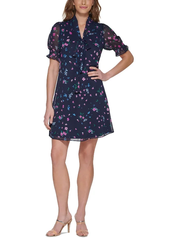 Womens Floral Print Mini Shift Dress