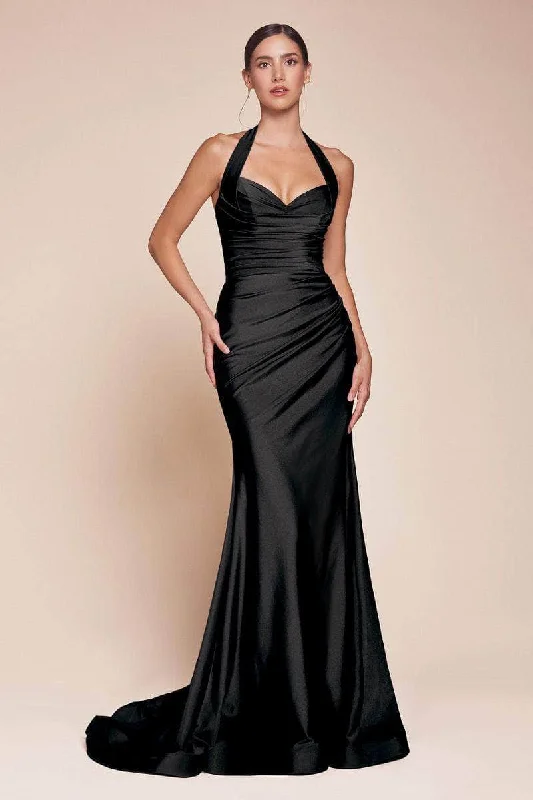 Ladivine CD796C - Ruched Long Gown with Slit