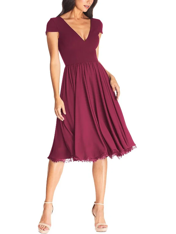 Corey Womens V-Neck Midi Fit & Flare Dress