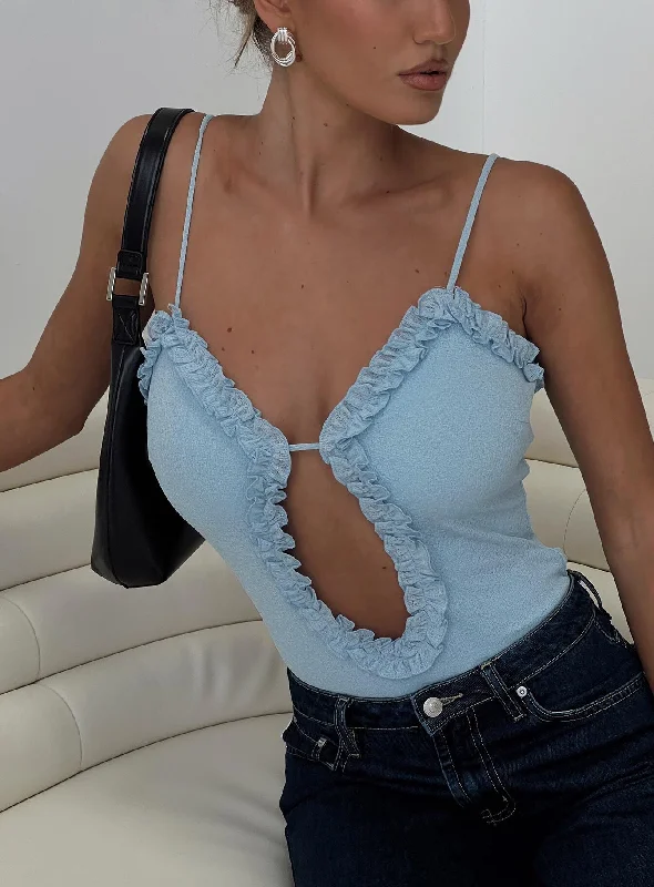 Rhyde Plunging Frill Bodysuit Blue